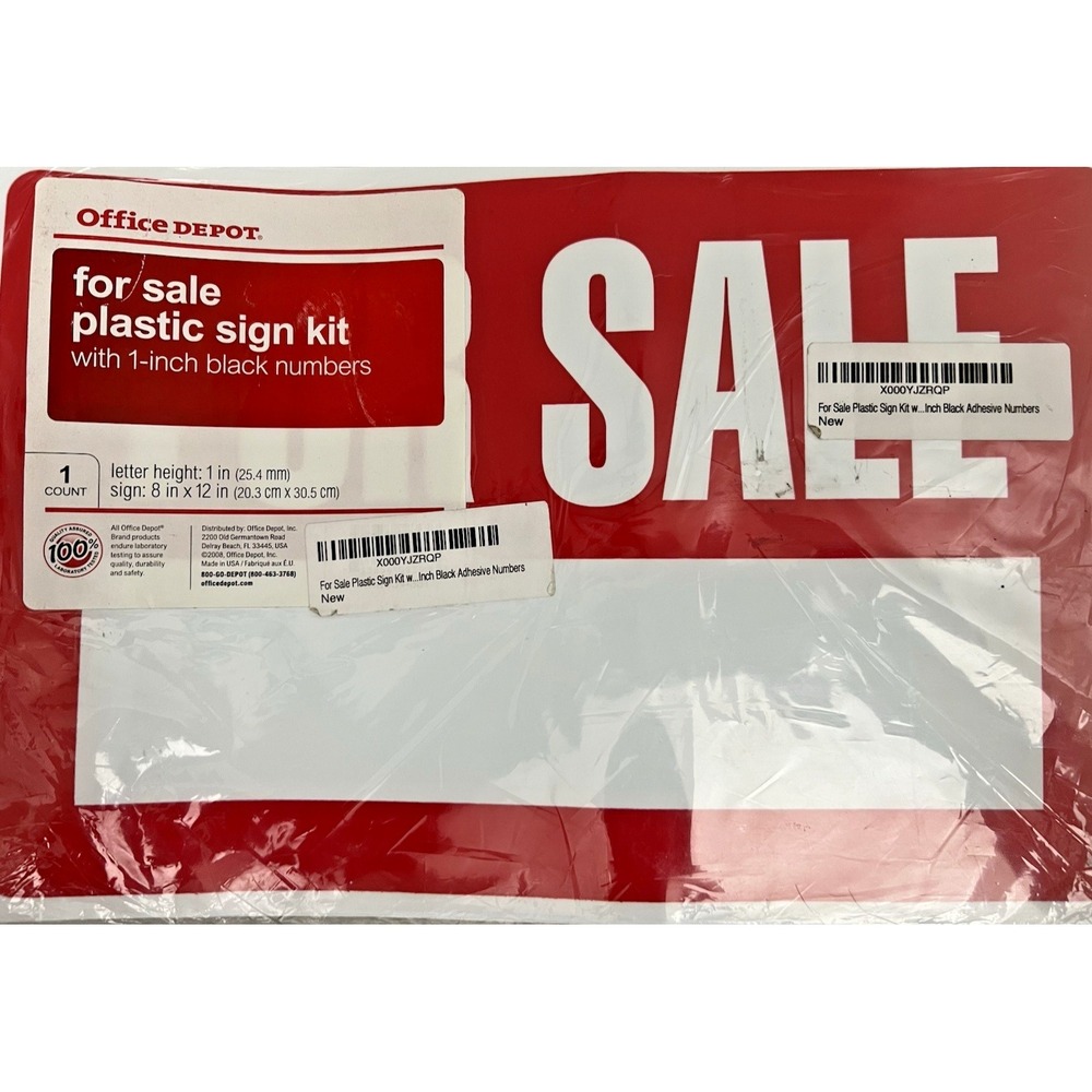 For Sale Sign, 1  Plastic, Kit 12" X 8"‎ with 1" Black Numbers